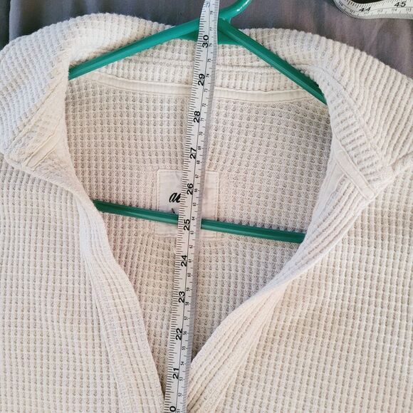 Aerie Sweater Womens XXS Beige Collared V-Neck Waffle Knit Oversized Long Sleeve - Picture 5 of 8